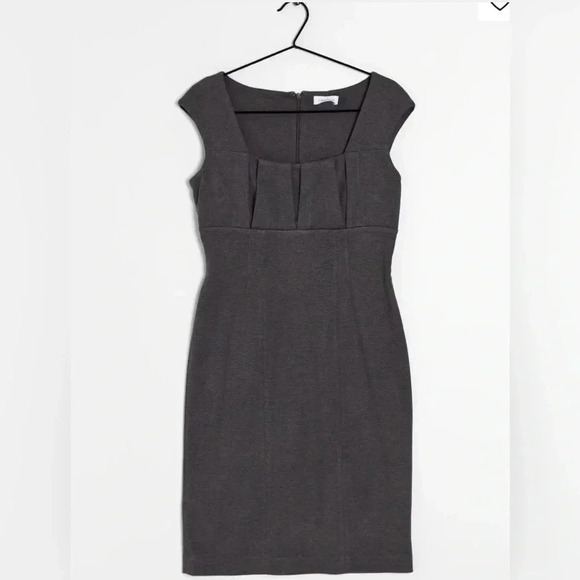 Women’s Calvin Klein Charcoal Sheath Empire Dress Pleated Bust SIZE 6 EUC - Picture 1 of 8